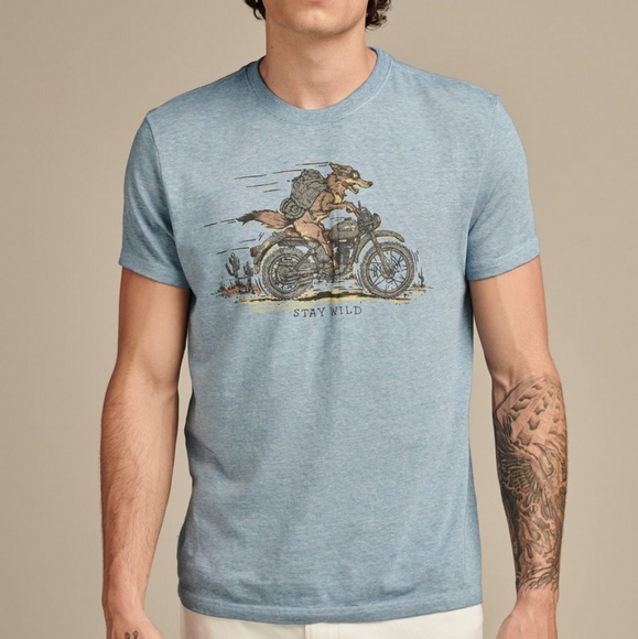 Lucky Brand Venice Burnout Men's Size XL Tee Stay Wild Wolf Motorcycle Desert - Picture 1 of 9
